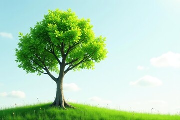 Fototapeta premium Young tree, thin trunk, vibrant green foliage, small, nature, twig