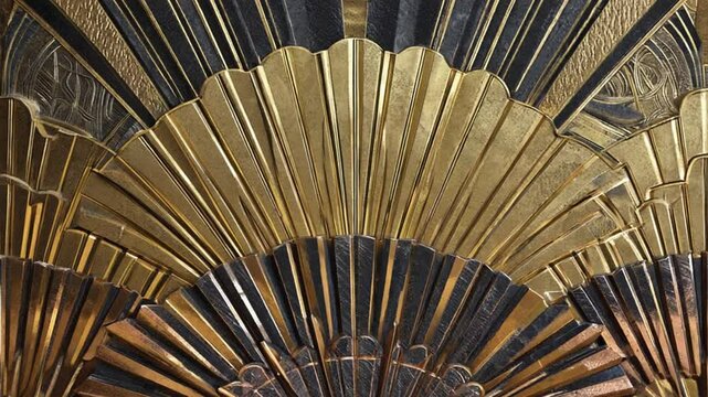 Luxurious animation of a radiating Art Deco fan pattern in gold. Ideal for glamorous and vintage visuals.