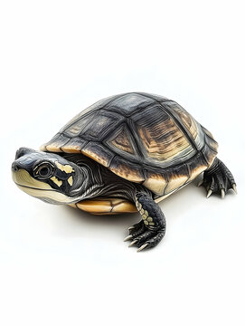 Close-up of a small turtle with intricate shell patterns.