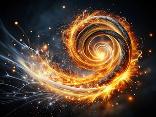 Anime Cartoon Silver Spiral Flame with Glowing Sparks Long Exposure Photography