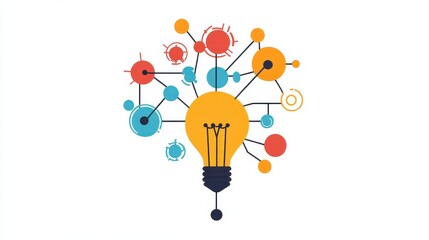 A creative mind map chart clipart, brainstorming process element, colorful connected nodes, flat design, isolated on white background.