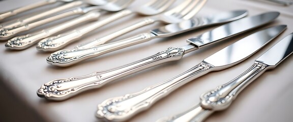 close up of a bunch of silverware on a table