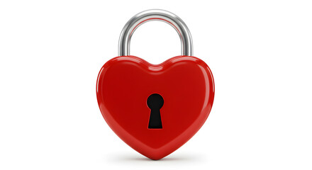 Heart Shaped Red Padlock Symbolizing Love And Security Against White Backdrop With Chrome Shackle