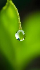 drop of water sitting on top of a green leaf