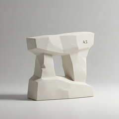 White Geometric Sculpture with Angular Facets and Numbered Detail