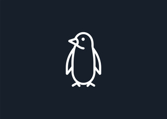 Penguin line art logo for winter, zoo, or minimalist brand design.