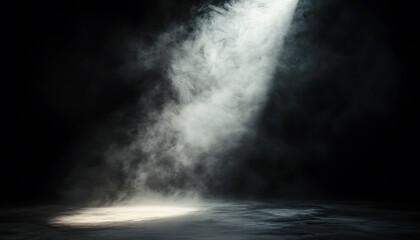Dramatic Spotlight on Smoky Dark Background with Grungy Floor