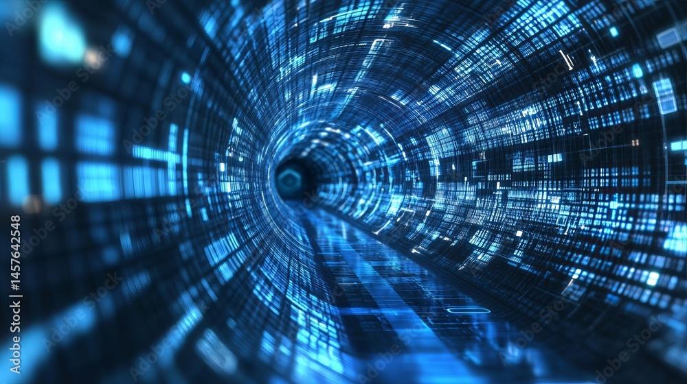 Poster abstract digital tunnel futuristic technology data stream blue glowing lines modern background desig