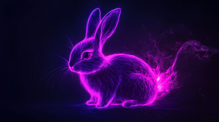 Glowing neon bunny, dark background, fantasy art, digital wallpaper. [Neon Beasts] | Ultraviolet Roar | bright roar. Illustration