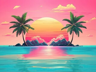 Fototapeta premium Vibrant tropical background featuring exotic palm leaves in bright colors. Minimal summer fashion concept.