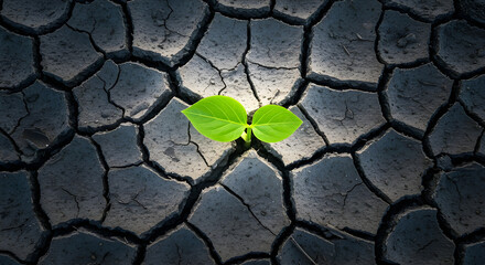 Green Leaf Emerging from Cracked Earth