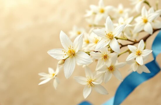 flores de naranjo y lazo azul