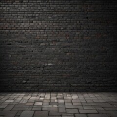 Fototapeta premium Black grunge brick wall, deep shadows, textured mortar , dark, old, wall