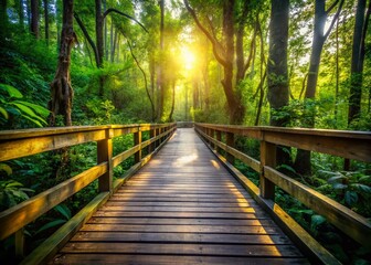 Obraz premium Boardwalk Leading Through Lush Green Foliage - Summer Coastal Scene