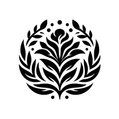 Circular Floral Ornament, Black and White, Minimalist Design