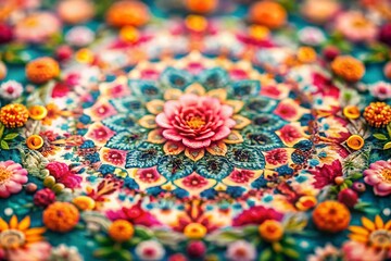 Obraz premium Boho Digital Floral Tech Pattern: Tilt-Shift Miniature Illustration