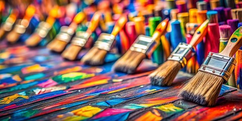 Fototapeta premium Bold Graffiti Paintbrush Strokes on Geometric Pattern - Tilt-Shift Photography