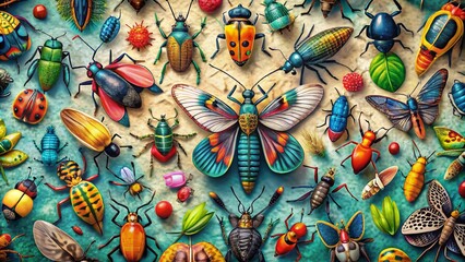 Obraz premium Bold Insect Collage Art: Repeating Tile Pattern Background for Design Projects