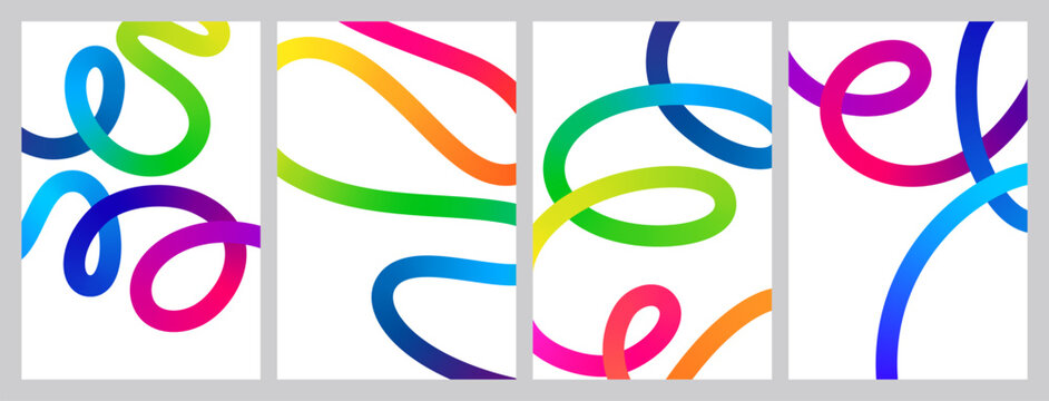 Abstract 3D Color Lines Pattern. Vector Background with Rainbow Gradient Ribbon Waves