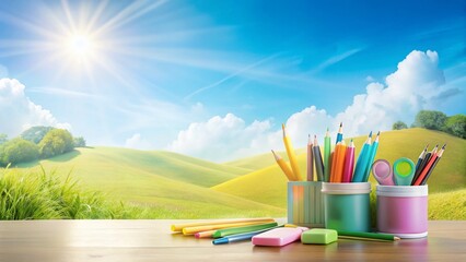 Bright Back to School Banner: Pastel Landscape with Copy Space for School Supplies