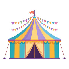 Colorful circus tent with flags and bunting for festive celebrations