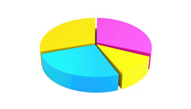 Colorful 3D Pie Chart Representing Data Segments in Business Analytics