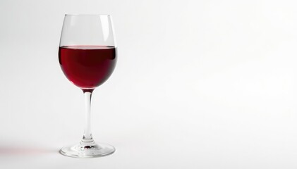 Single red wine glass, elegant presentation on white , drink, red