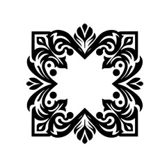 Elegant Black & White Floral Frame Ornament, Vector Illustration
