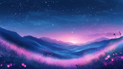 Fototapeta premium Stunning sunset over mountains night time
