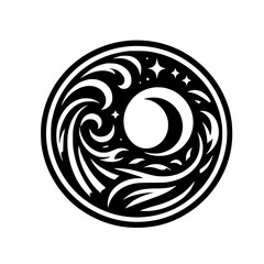 Celestial Circle: Crescent Moon & Starry Night Design