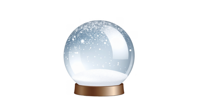 Glass Snow Globe with Snowflakes and White Background Scene