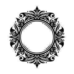 Elegant Black and White Floral Circle Frame, Decorative Design Element