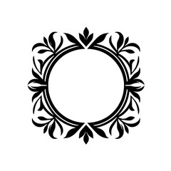 Elegant Black Floral Frame on White Background