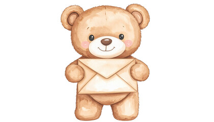 Fototapeta premium Cute Teddy Bear Holding Envelope in Pastel Colors for Children