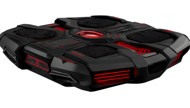 Futuristic, flying, disc-shaped craft