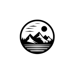 Minimalist Mountain Landscape Icon in Circle Frame