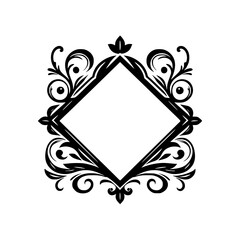 Elegant Black & White Ornate Frame, Vintage Wedding Invitation Element