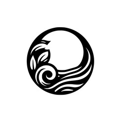 Elegant Black & White Floral Circle Logo, Minimalist Design