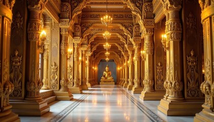 Obraz premium Intricate golden temple details, ornate carvings , golden temple, temple architecture, column