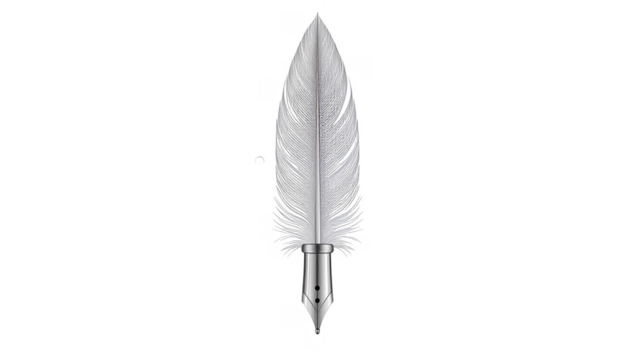 Elegant Silver Quill Pen on White Background for Creative Writing