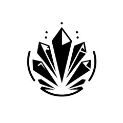 Abstract Black Crystal Emblem on White, Geometric Design