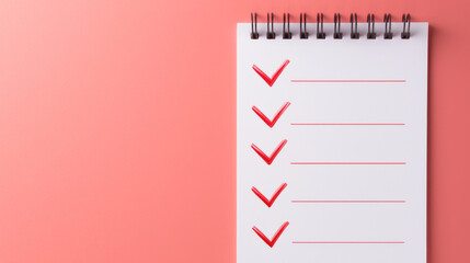 A blank checklist notebook on a pink background ready for tasks and reminders.