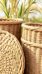three wicker baskets sitting next to each other
