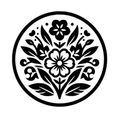Elegant Floral Mandala in Black & White, Circular Design