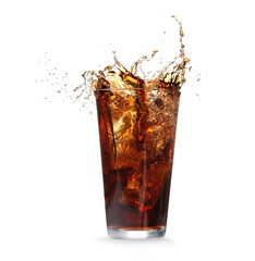 Cola splashing out of glass isolated on white