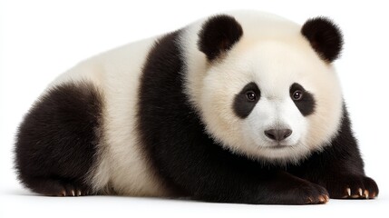 Fototapeta premium Adorable panda bear relaxing in its natural habitat, a captivating wildlife portrait