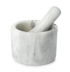 Marble mortar with pestle isolated on white