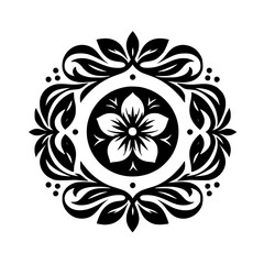Elegant Floral Mandala: Black and White Vector Design