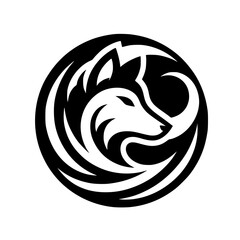 Abstract Black and White Wolf Head Logo in Circle