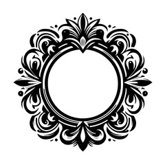 Elegant Black & White Decorative Frame, Circular Design, Floral Elements